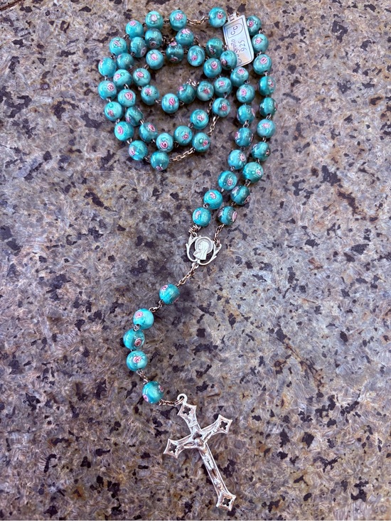 Jewelry - Stunning nwt Sterling Silver made in Italy Murano glass bead rosary necklace